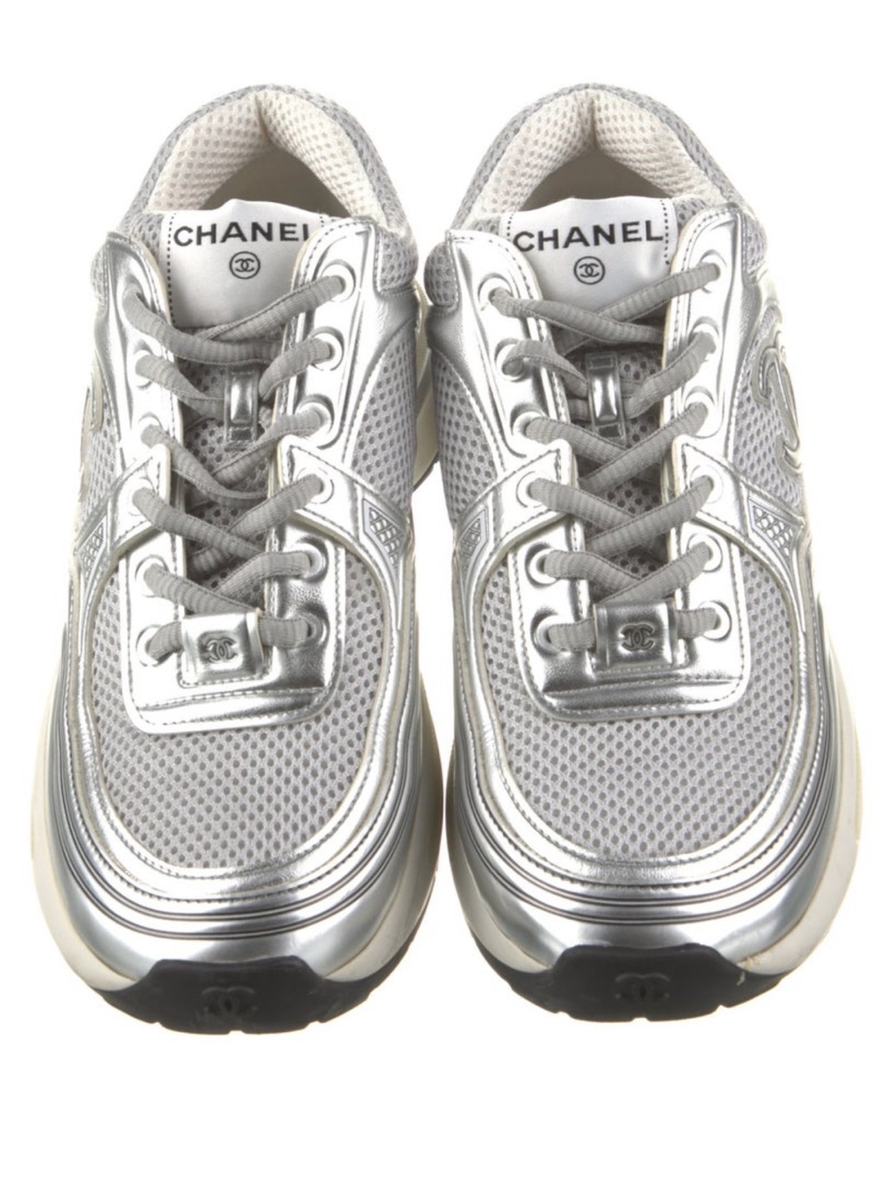 CHANEL Silver Metallic Mesh Trainer Sneaker - Picture 2 of 5